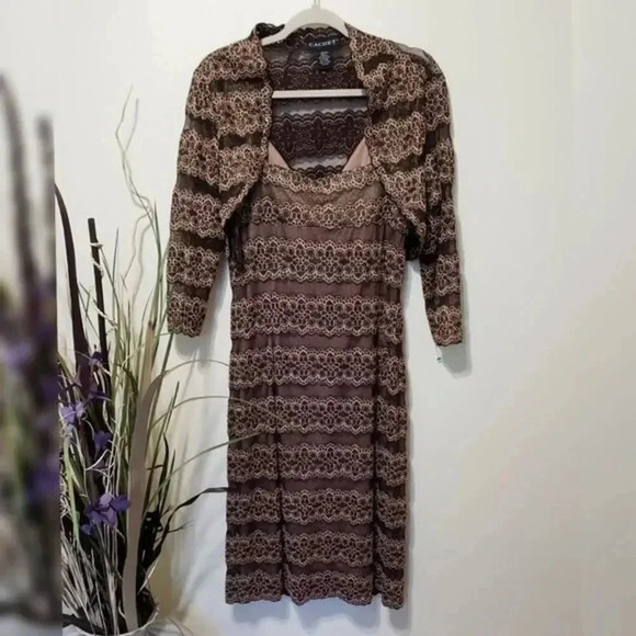 Cachet Formal Sequins Formal Dress With Shaw ‎ size 14. browng/gold - Picture 6 of 13